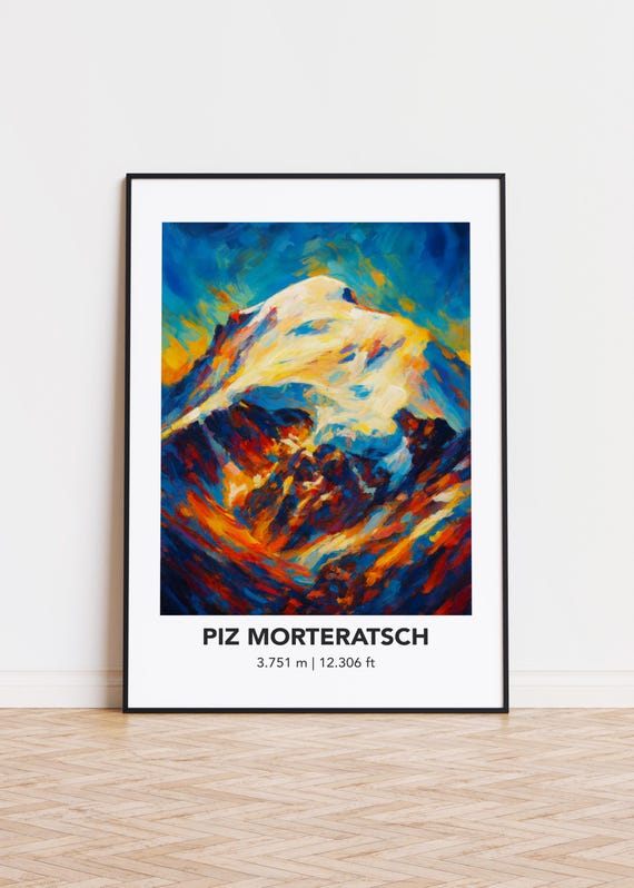 Piz Morteratsch Poster Mountain Print Modern Oil Painting Style Art
