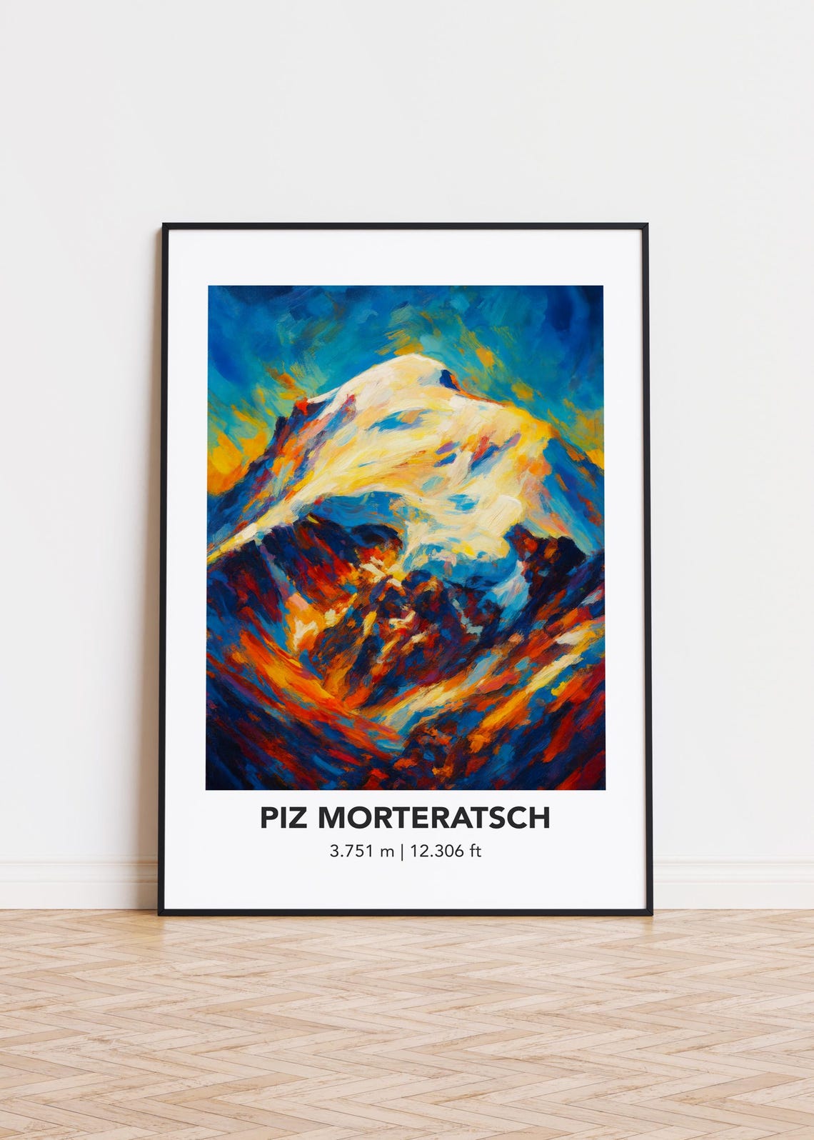 Piz Morteratsch 3751m Elevation Oil Painting Alpine Peak Poster