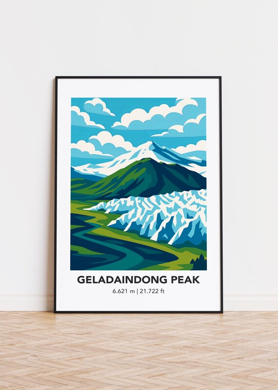 Geladaindong Peak Print Modern Mountain Illustration Art