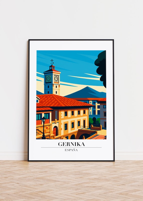 Gernika Spain Historic Clock Tower Terracotta Rooftops Poster
