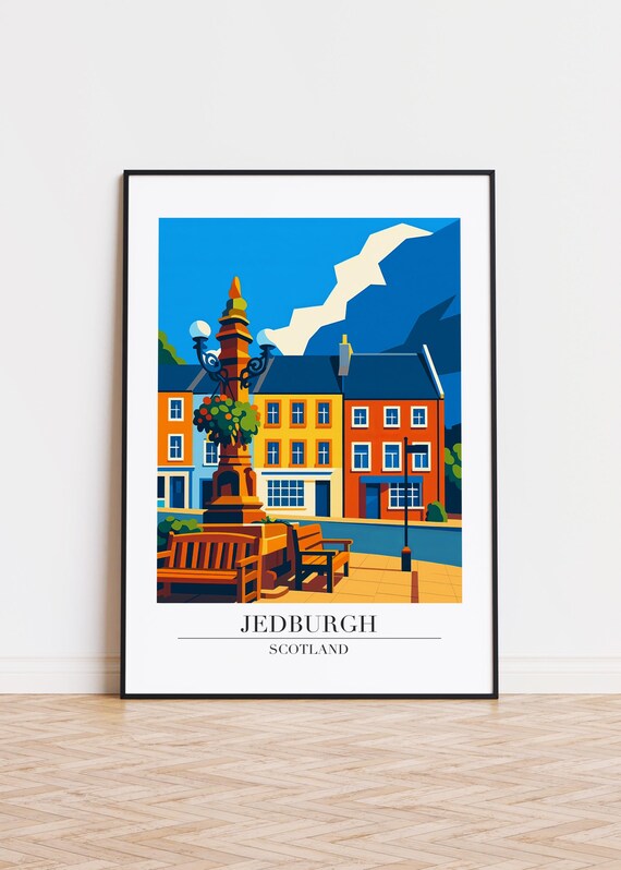 Jedburgh Scotland Town Square Fountain Colorful Street Poster