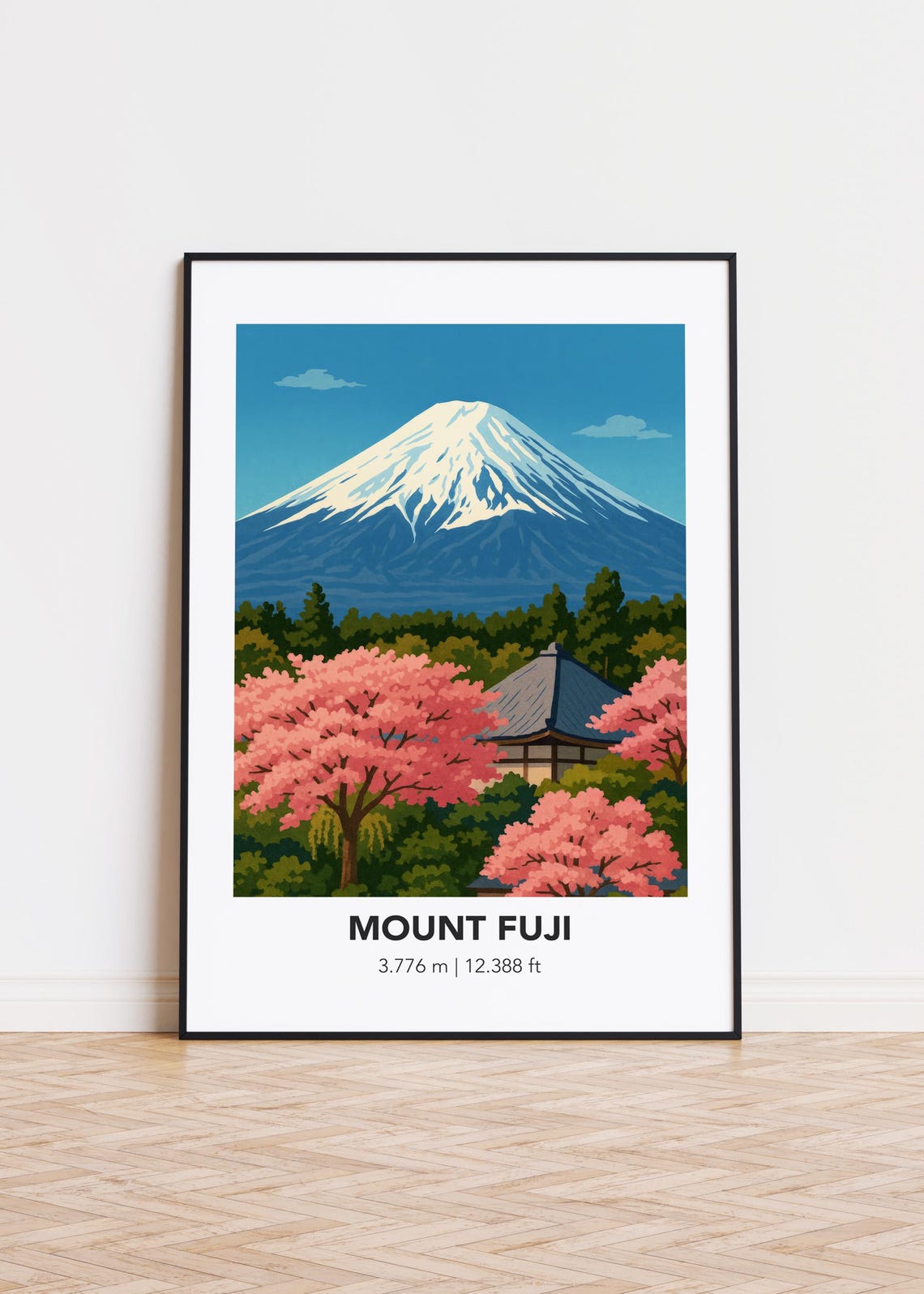 Mount Fuji Cherry Blossom Spring Japan Travel Landscape Poster Art