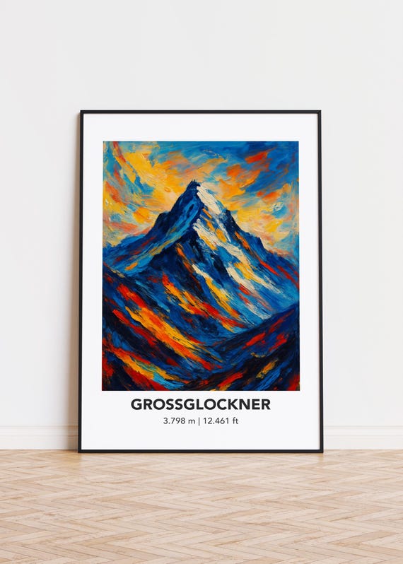 Peak3155 Grossglockner Poster Mountain Print Modern Oil Painting Style Art