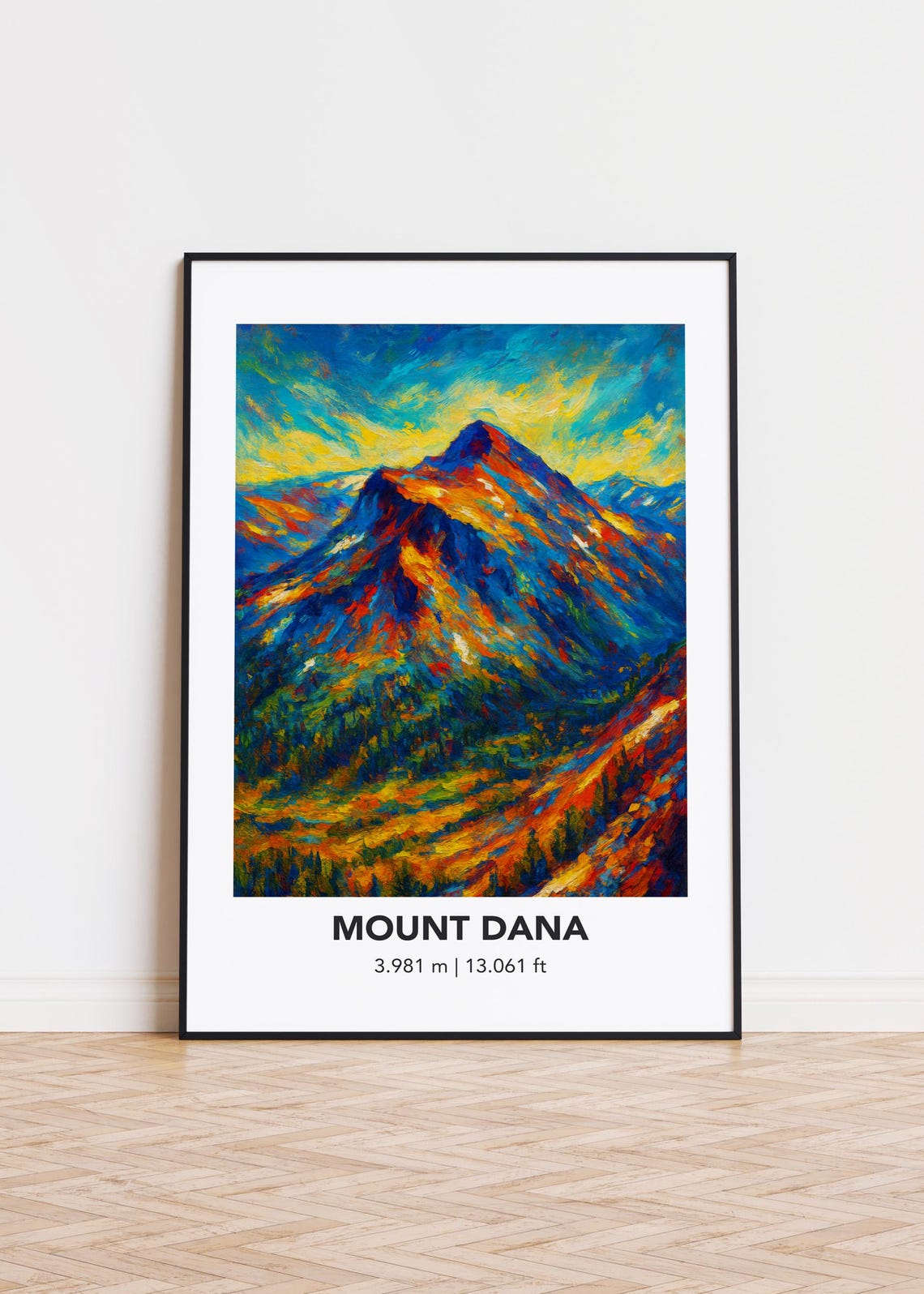 Mount Dana Golden Sunset Summit Oil Painting Vivid Mountain Poster