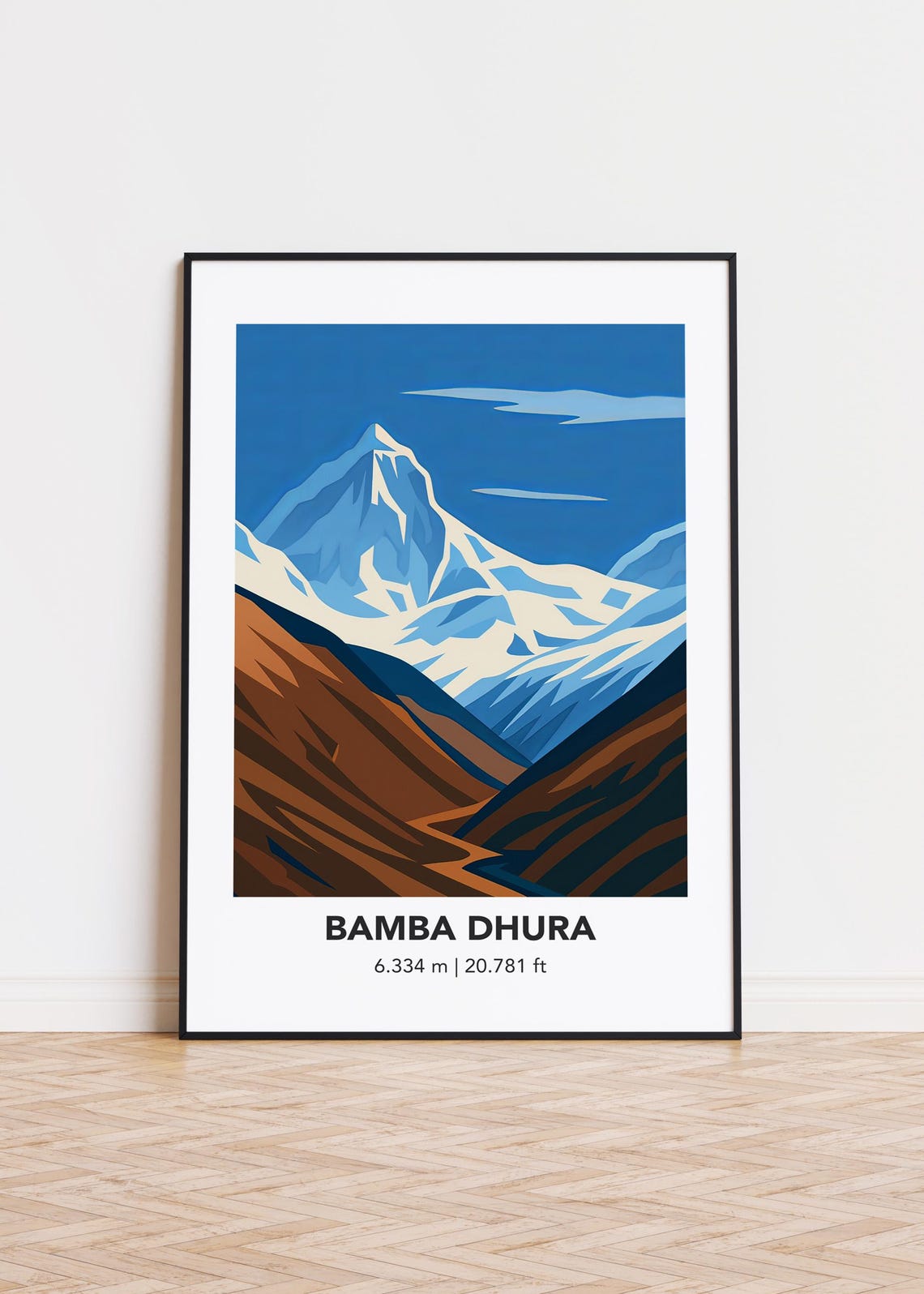Bamba Dhura Snowy Summit Brown Valley Ridges Bold Travel Poster