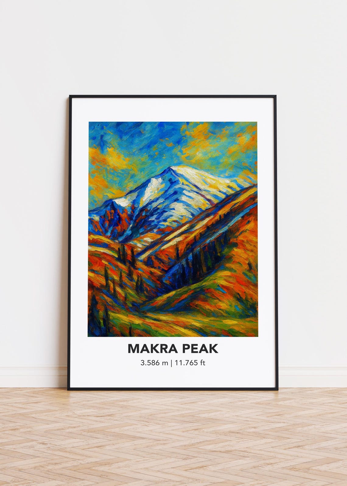 Makra Peak Snowy Summit Colorful Oil Painting Mountain Wall Art