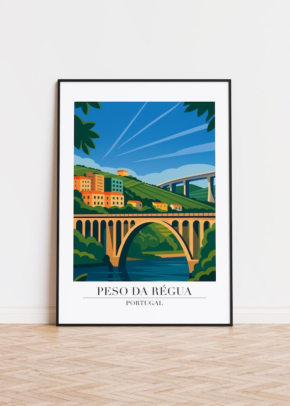 Peso Da Régua Portugal Grand Stone Arch Bridge River Valley Poster