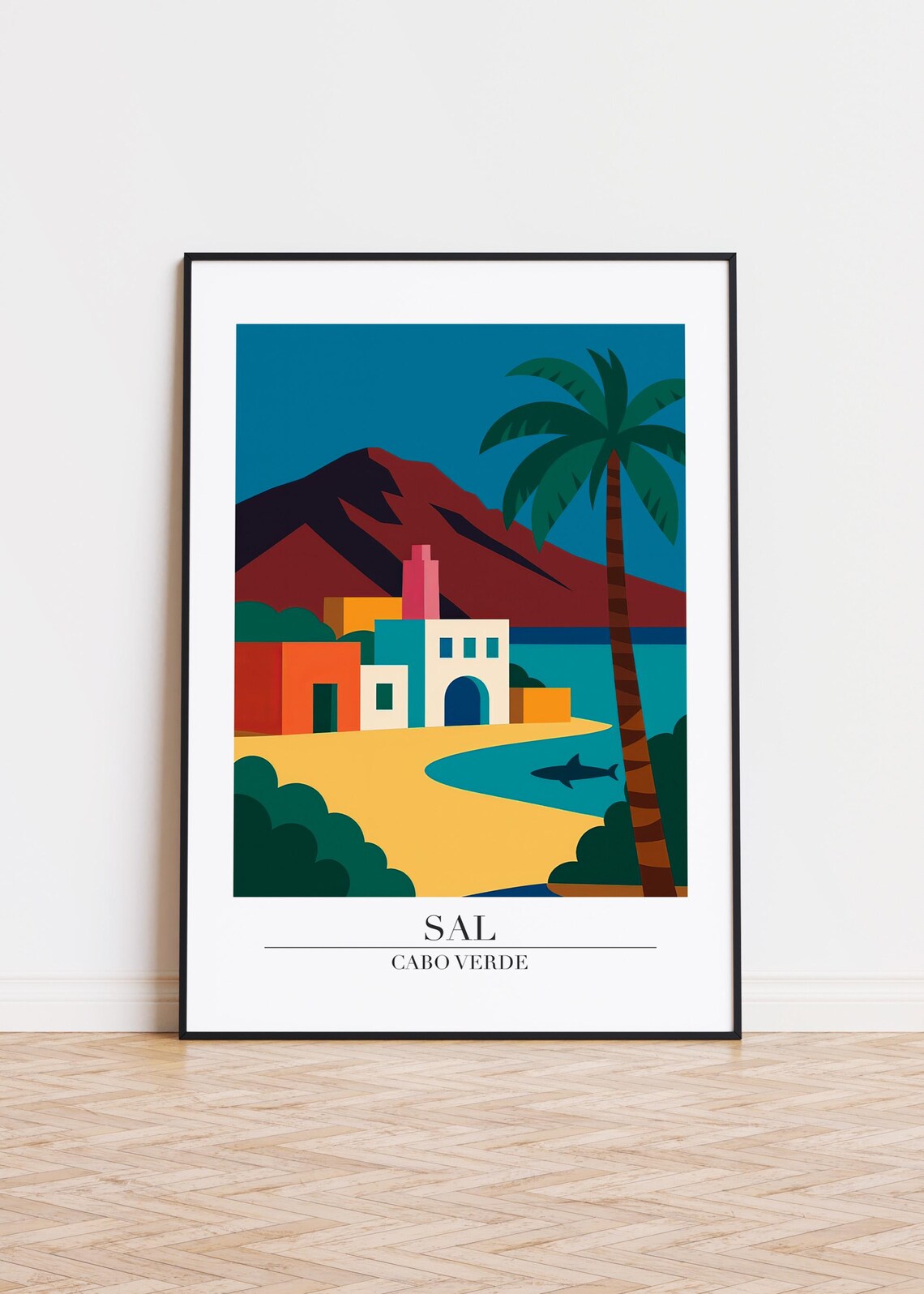 Sal Cabo Verde Vintage Travel Palm Beach Village Mountain Seaside Poster