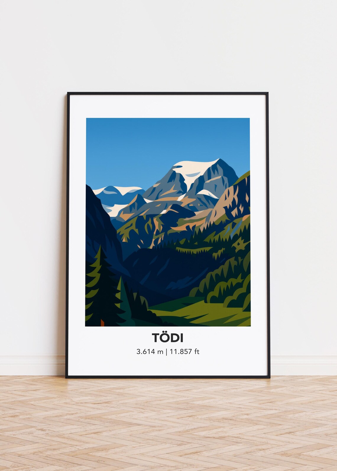 Todi Swiss Alps Snowy Summit Minimalist Mountain Peak Travel Poster