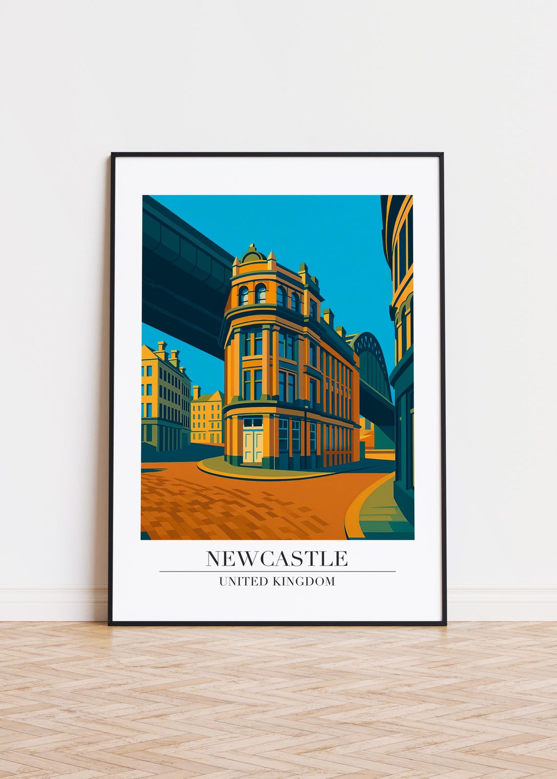 Newcastle Cityscape Poster Modern United Kingdom Art Print