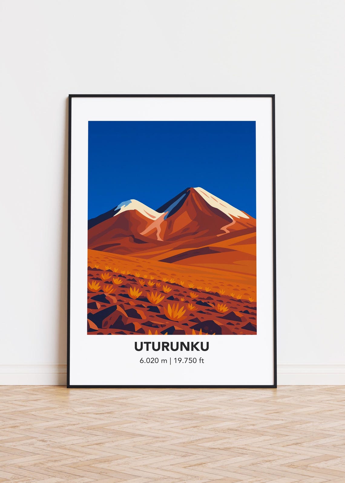 Uturunku 6020m Twin Volcano Peaks Desert Plain Geometric Art Poster