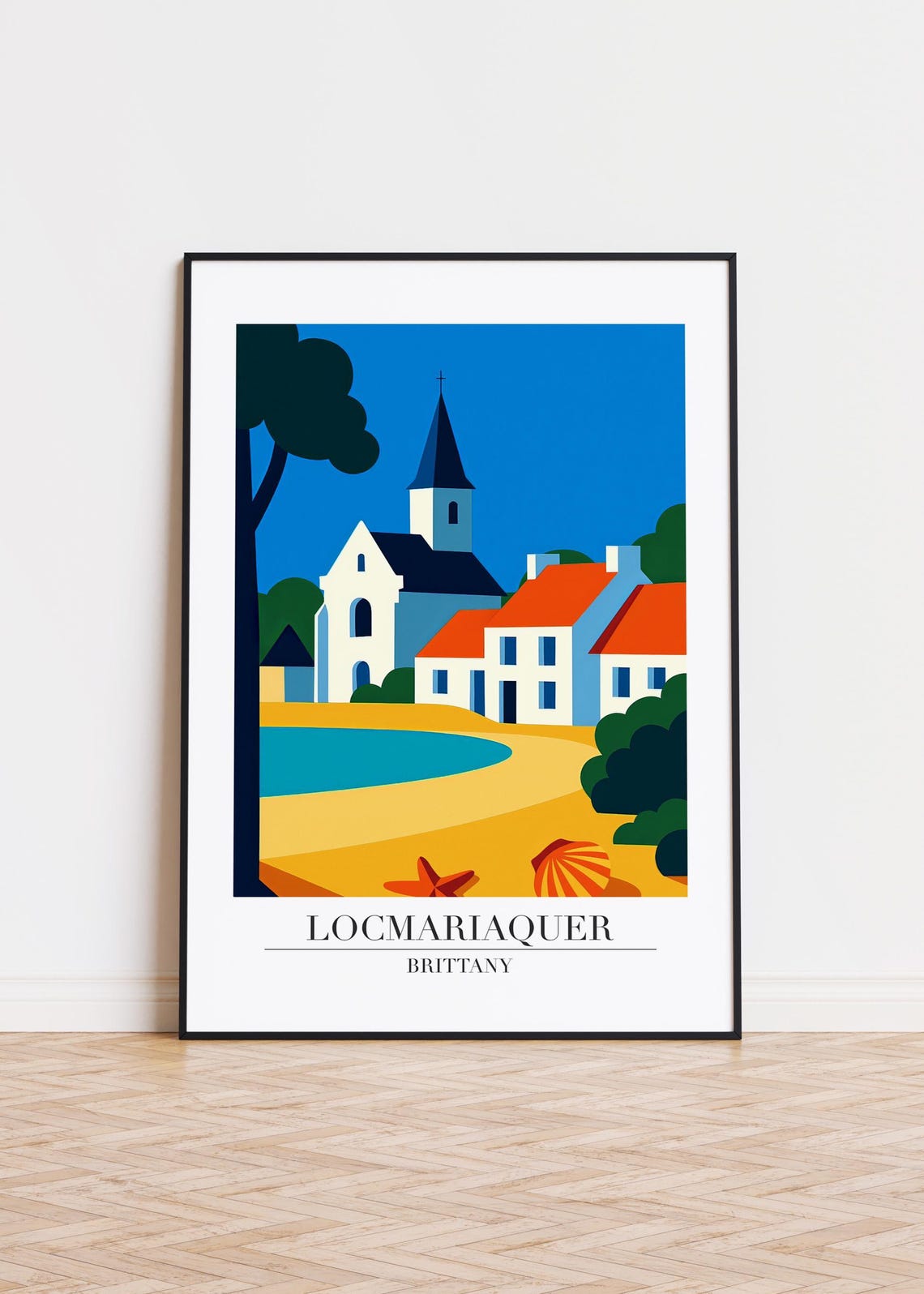 Locmariaquer Brittany Coastal Village Church Vintage Travel Poster