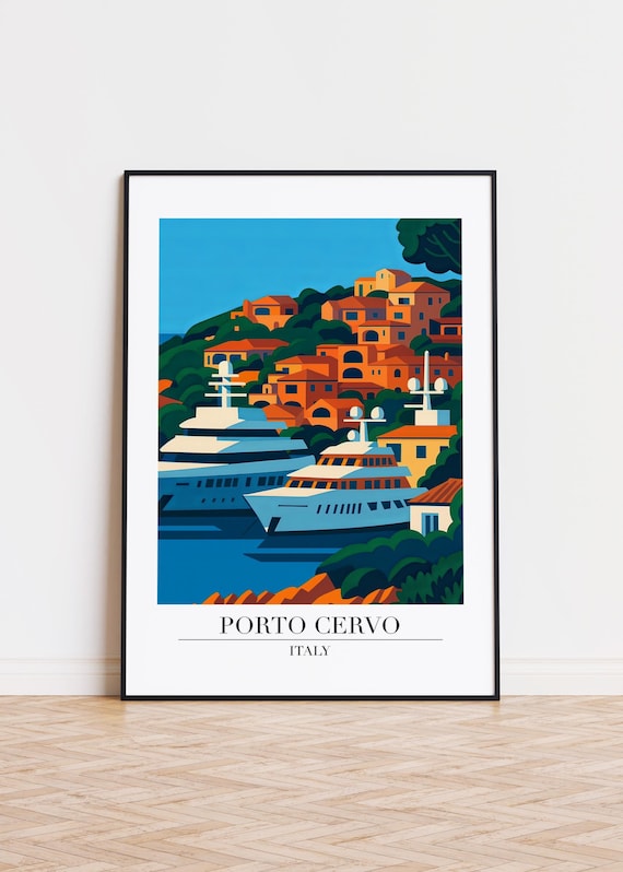Porto Cervo Italy Luxury Yachts Harbor Sardinia Coastal Travel Poster