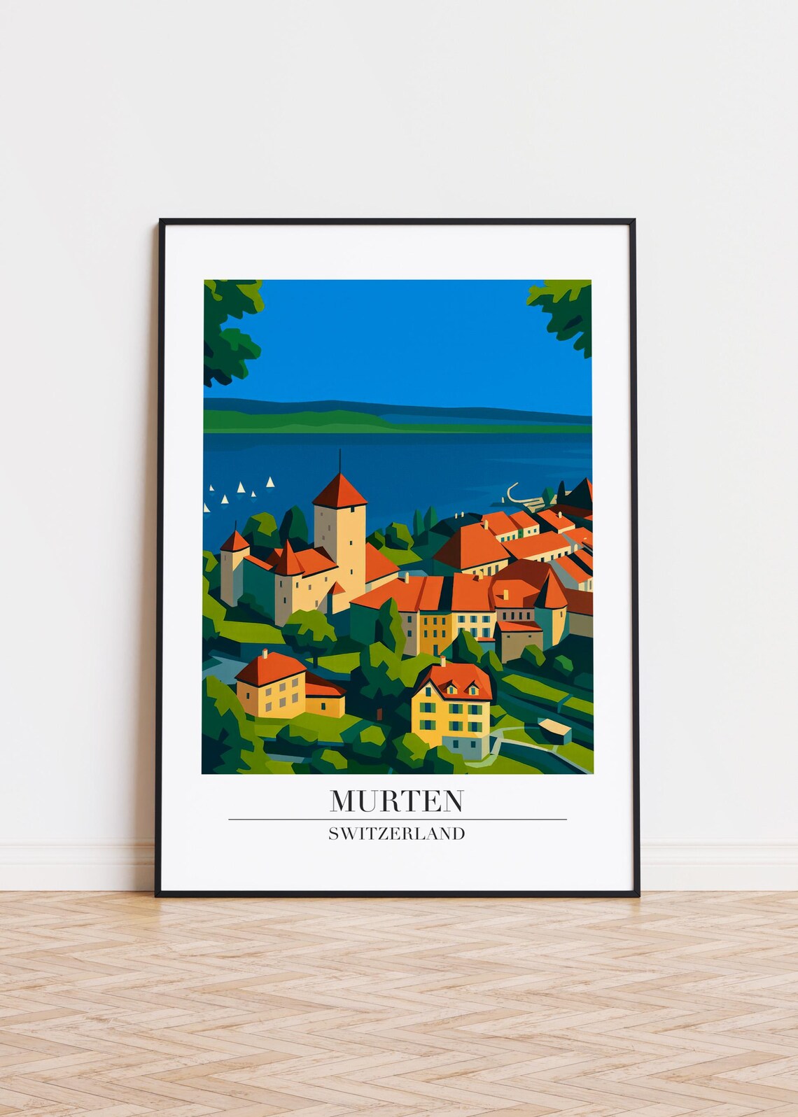 Murten Switzerland Lakeside Castle Old Town Scenic Travel Poster