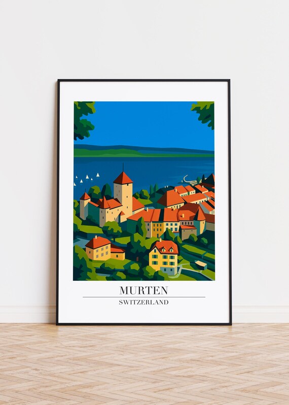 Murten Switzerland Lakeside Castle Old Town Scenic Travel Poster