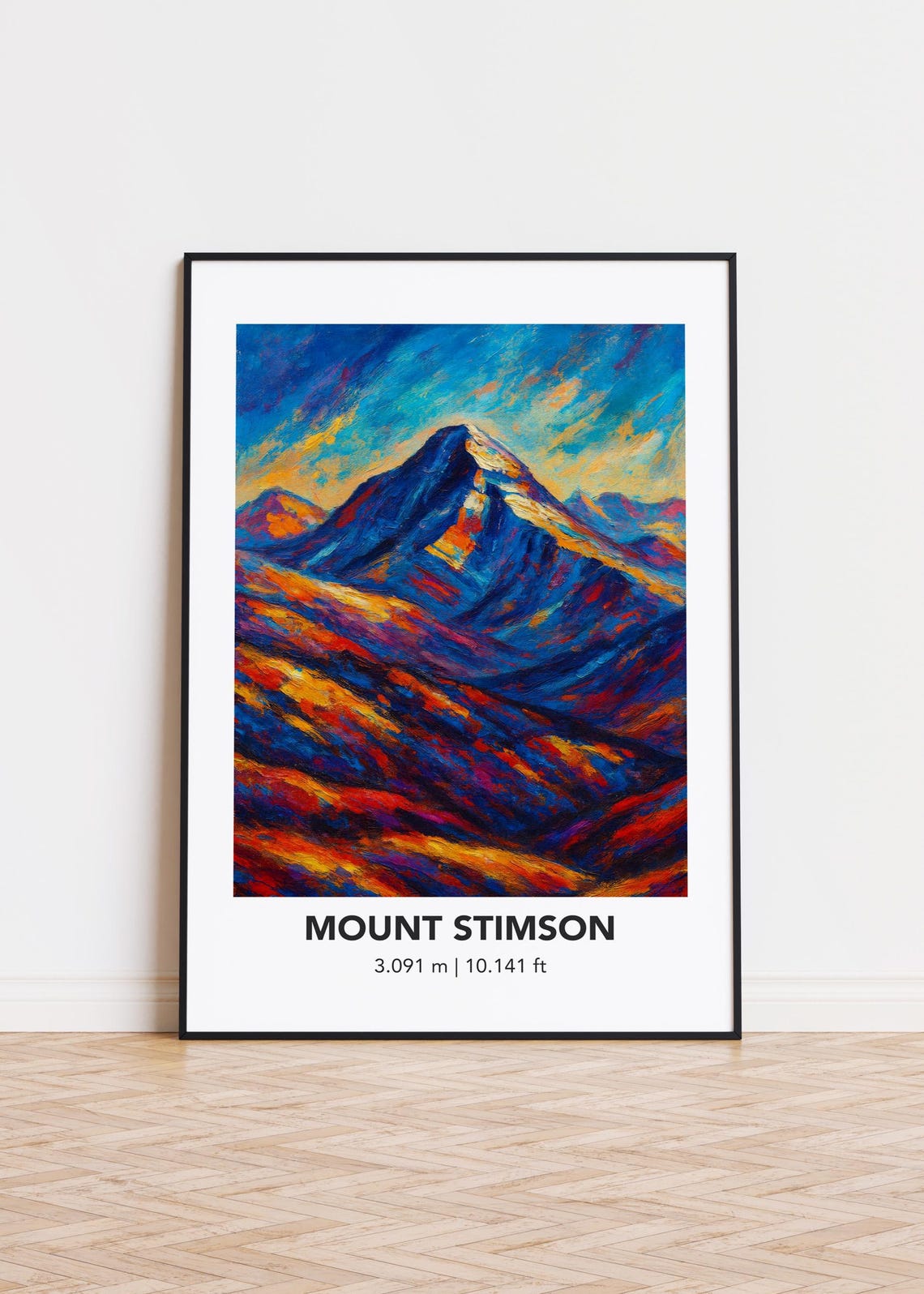 Mount Stimson Bold Colorful Peak Oil Painting Style Mountain Poster