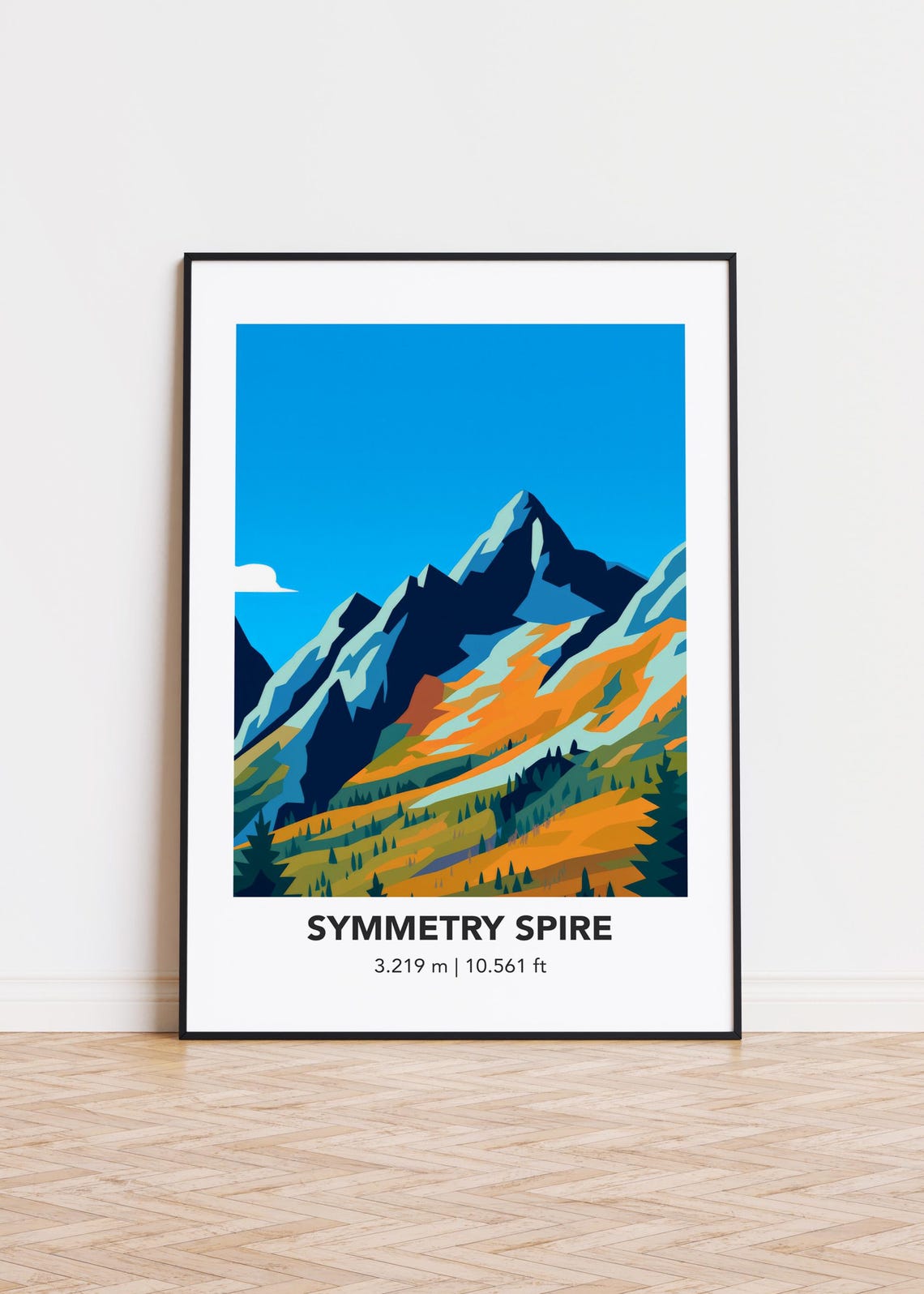 Symmetry Spire Mountain Illustration Poster Rocky Peaks Autumn Art