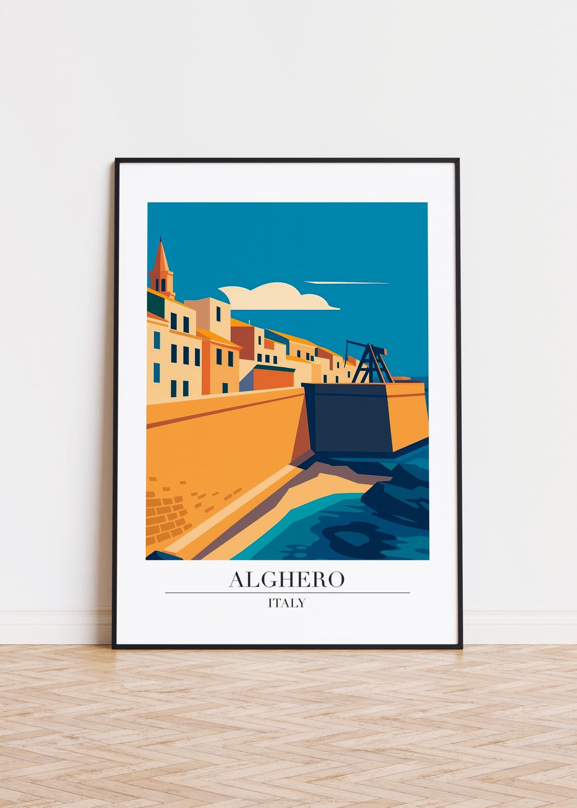 Alghero Italy Seaside Old Town Retro Travel Destination Poster