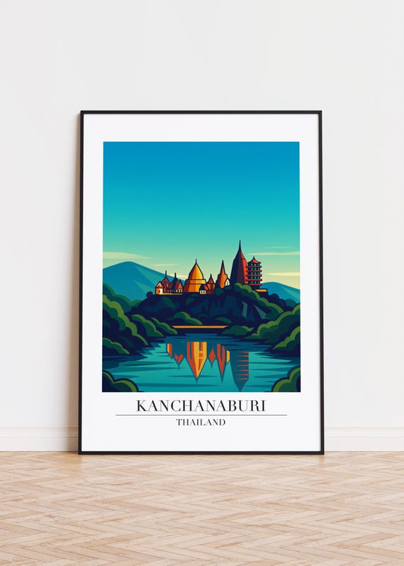 Kanchanaburi Cityscape Poster Modern Travel Art Print