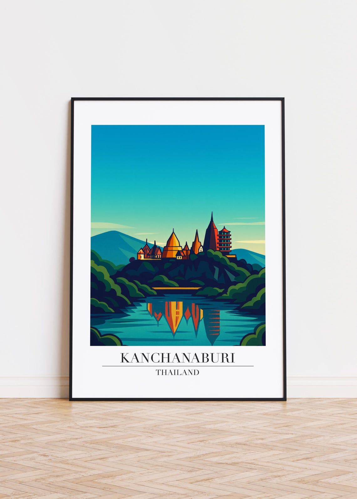 Kanchanaburi Cityscape Poster Modern Travel Art Print
