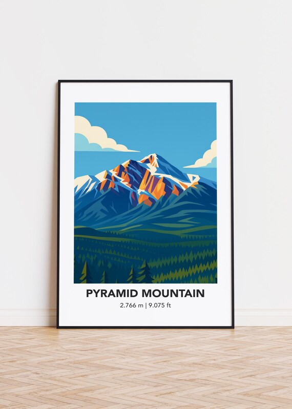 Pyramid Mountain Minimalist Travel Poster Snowy Peak Forest View