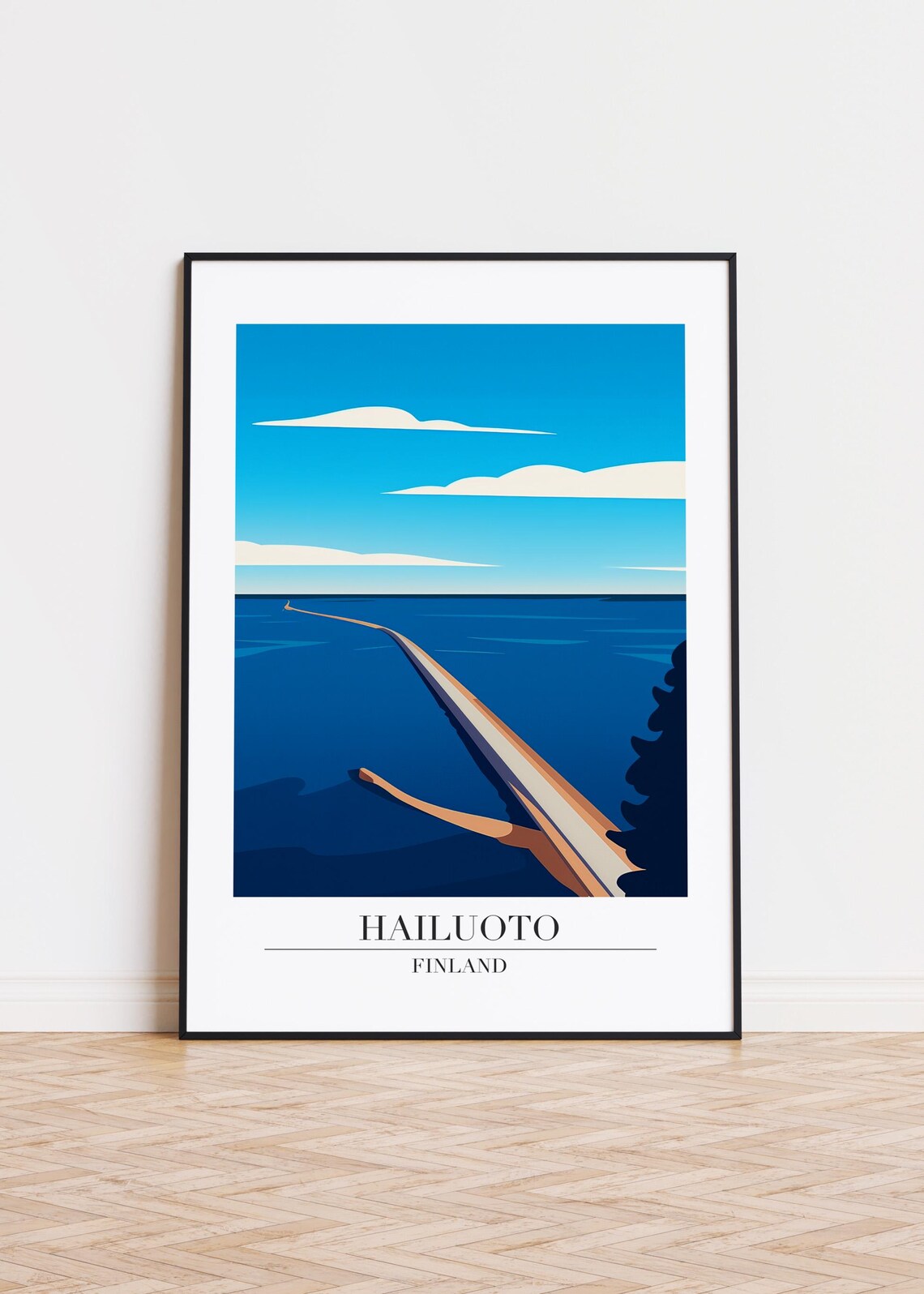 Hailuoto Finland Sea Causeway Minimalist Scandinavian Travel Poster