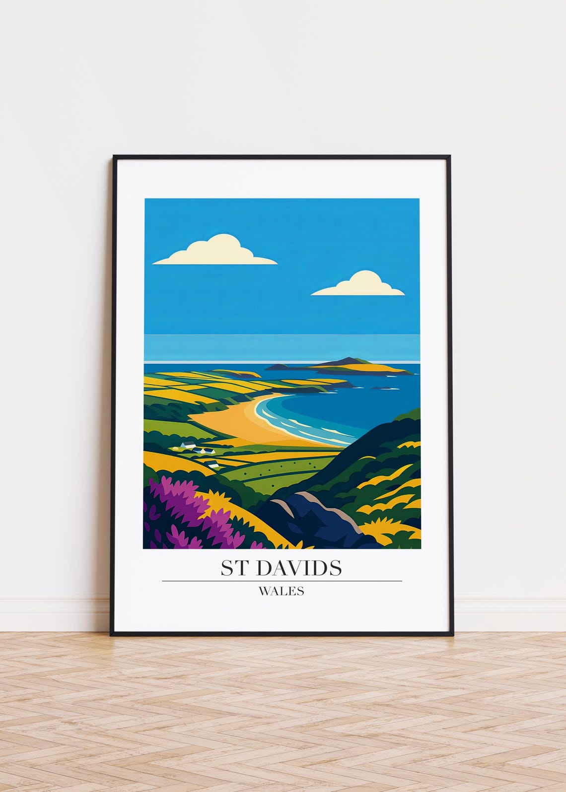 St Davids Wales Beach and Cliffs Modern Travel Illustration Poster