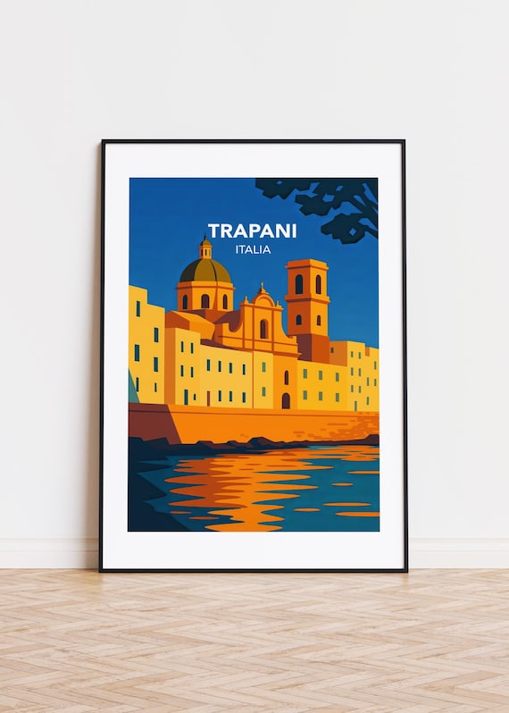 Trapani Italy Poster, Modern City Illustration