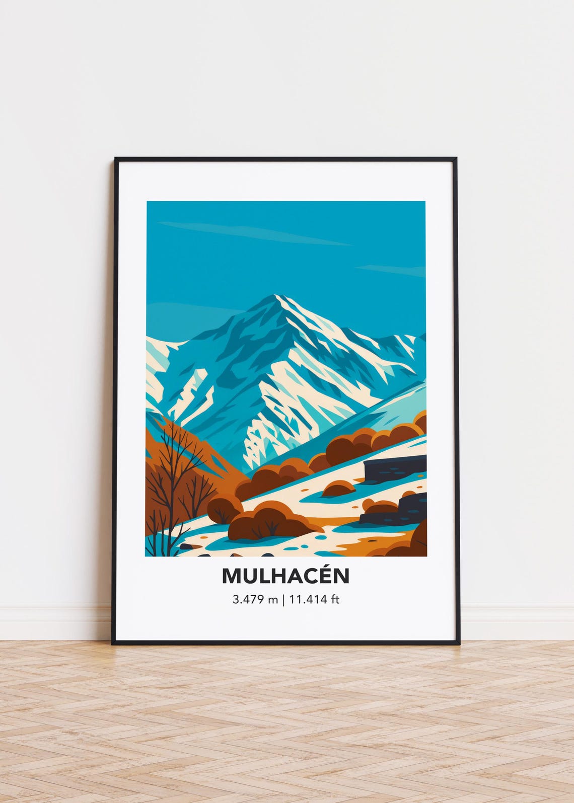 Mulhacen Mountain Peak Minimalist Travel Illustration Art Poster