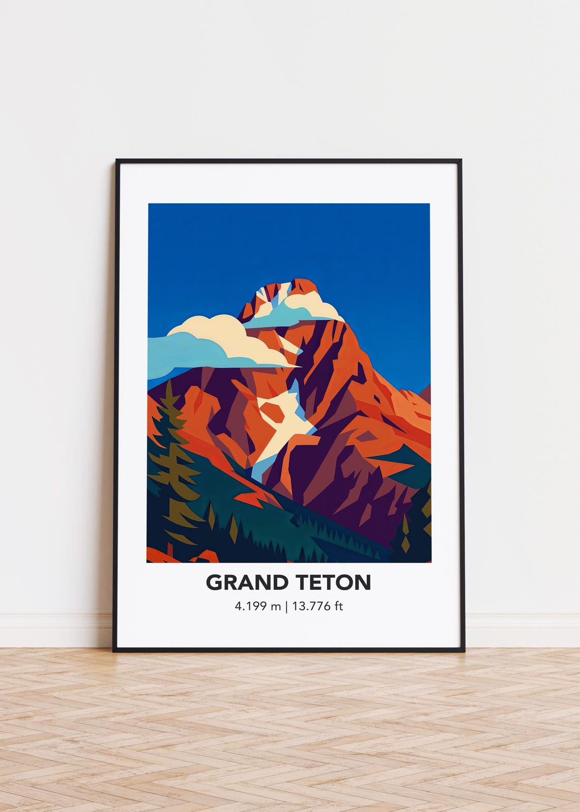 Grand Teton 4199m Rocky Summit Dark Pine Forest Travel Poster