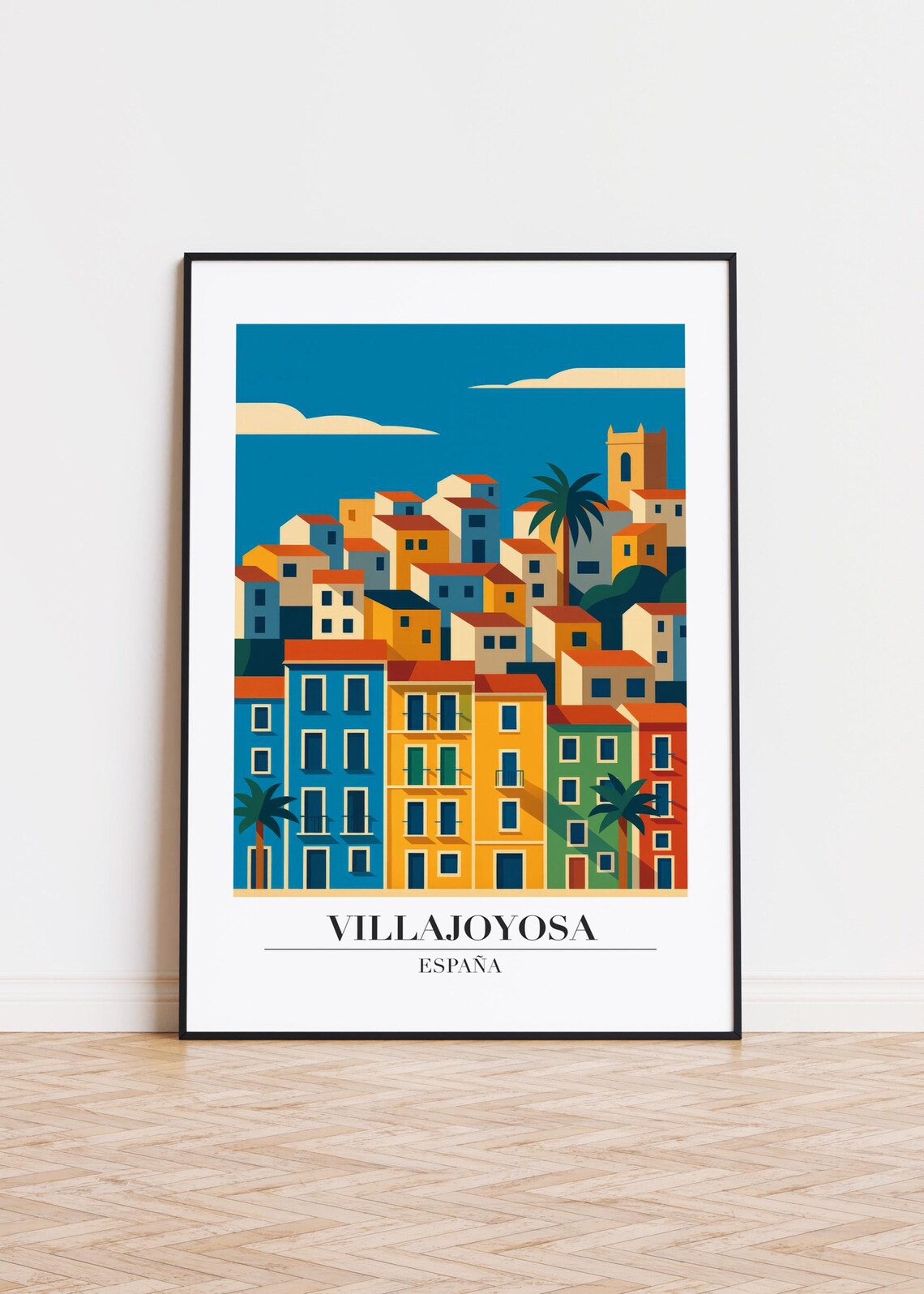 Villajoyosa Spain Colorful Seaside Town Houses Travel Poster