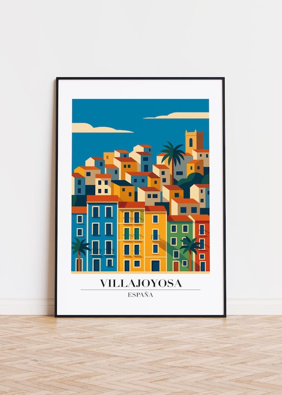 Villajoyosa Spain Colorful Seaside Town Houses Travel Poster
