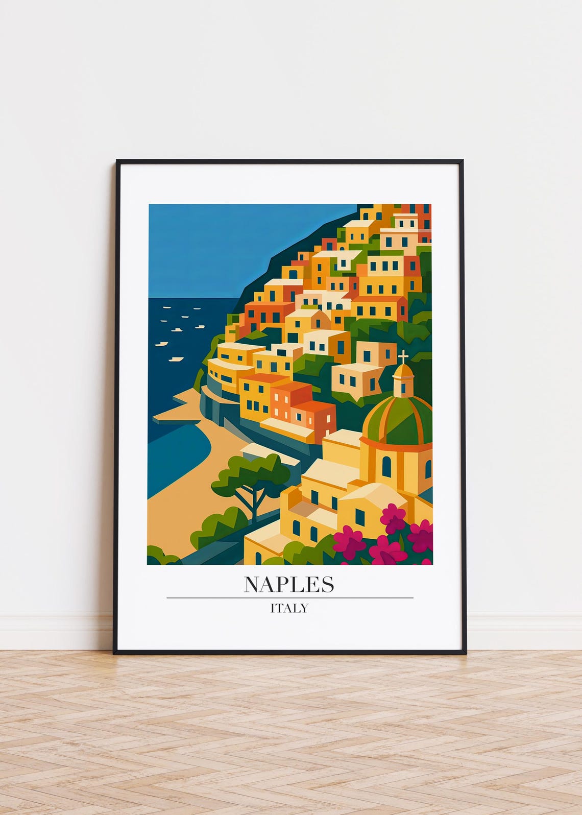 Naples Italy Cliffside Coastal Town Mediterranean Travel Poster