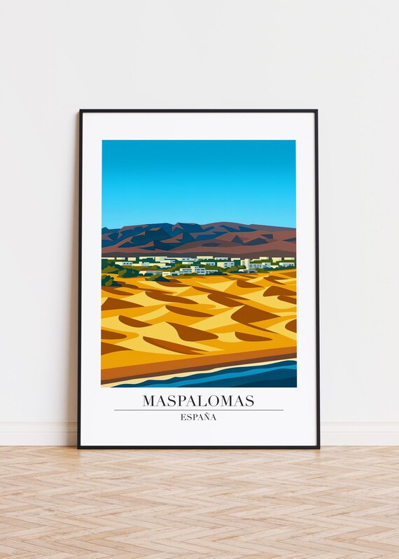 Maspalomas Spain Poster Golden Dunes Resort Coast and Mountains