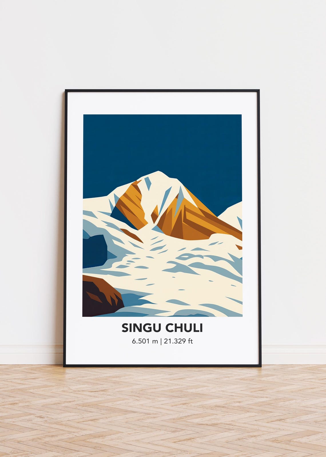 Singu Chuli Snowy Glacier Peak Minimalist Mountain Travel Poster