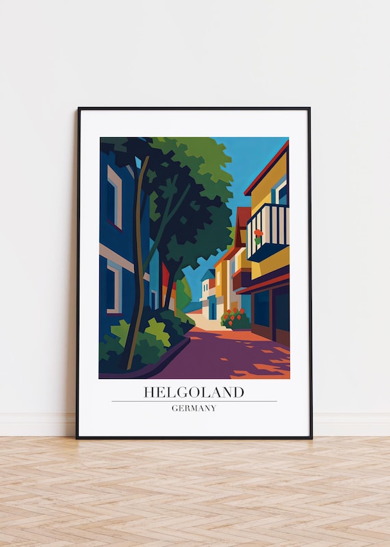 Helgoland Germany Colorful Street Scene Modern Illustration Travel Poster