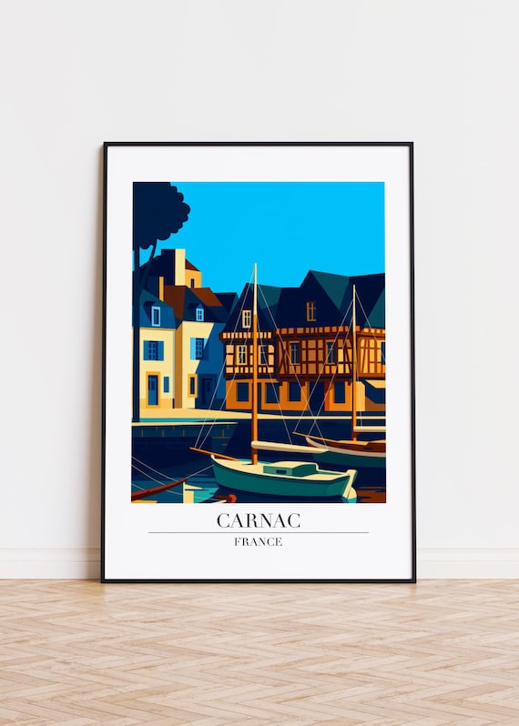 Carnac France Travel Poster Minimalist Brittany Harbor Sailboat Illustration