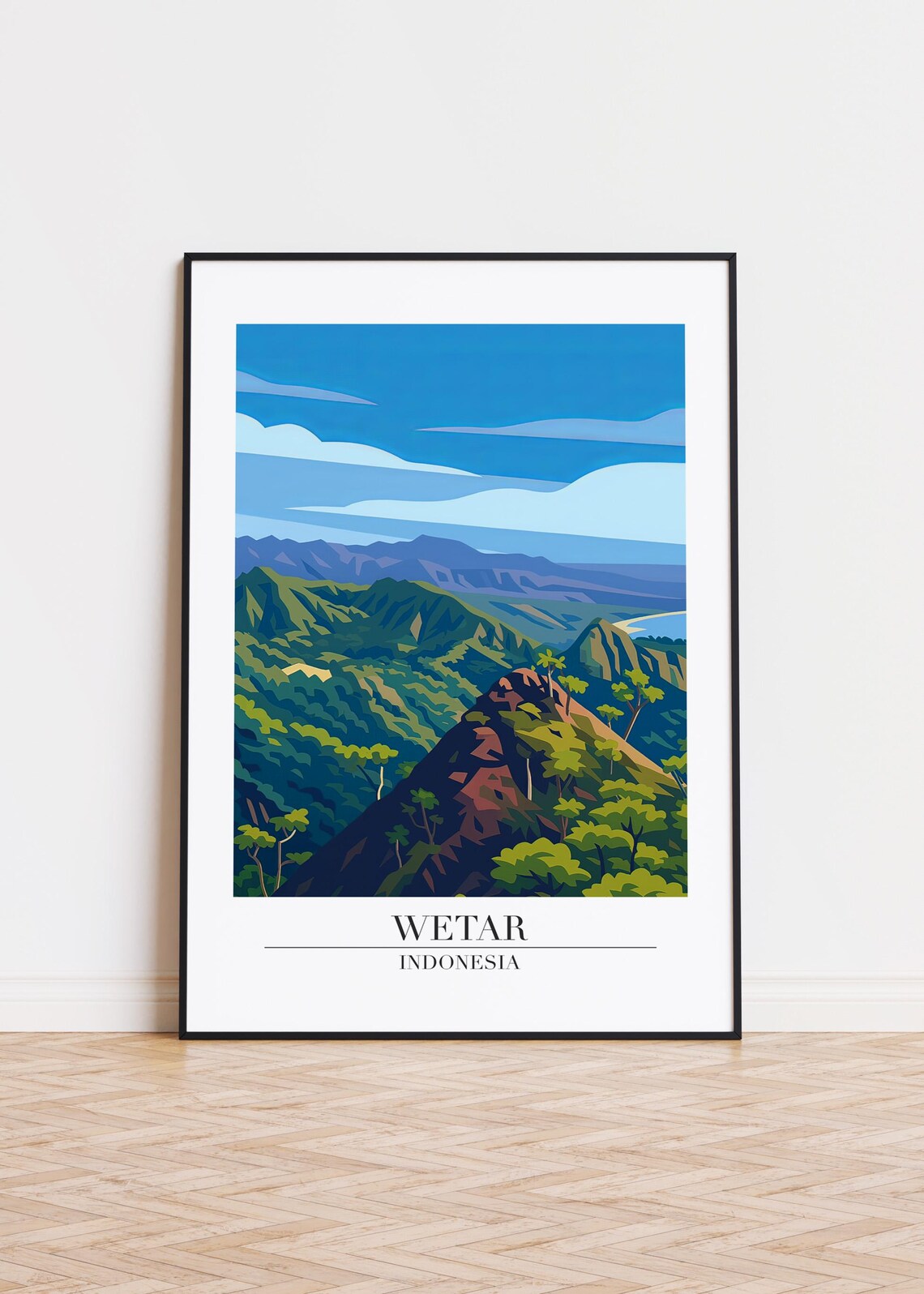 Wetar Indonesia Lush Green Mountain Valley Travel Illustration Poster