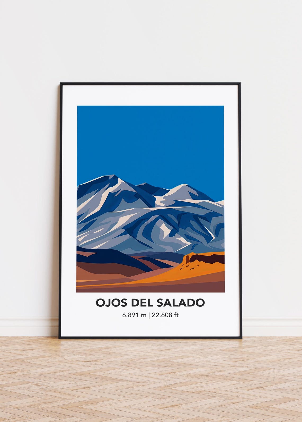 Ojos del Salado 6891m Snowy Ridges Over Orange Desert Poster