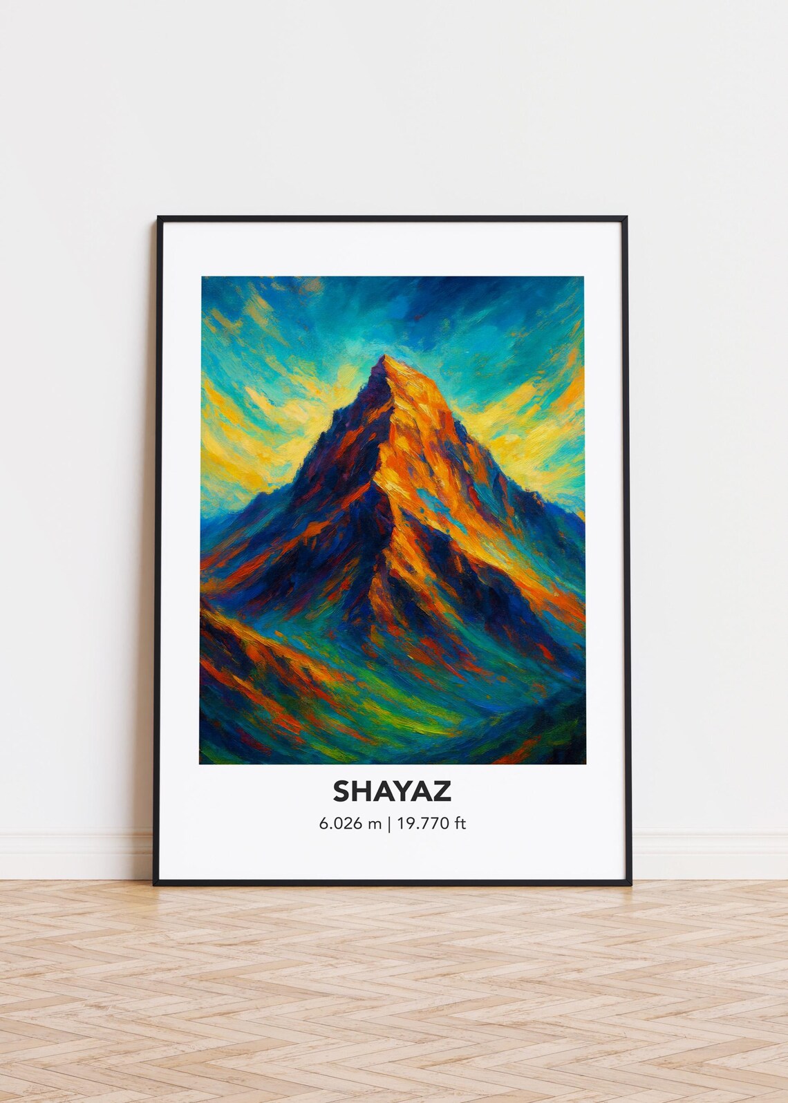 Shayaz Mountain Peak Golden Ridge Modern Oil Painting Wall Art
