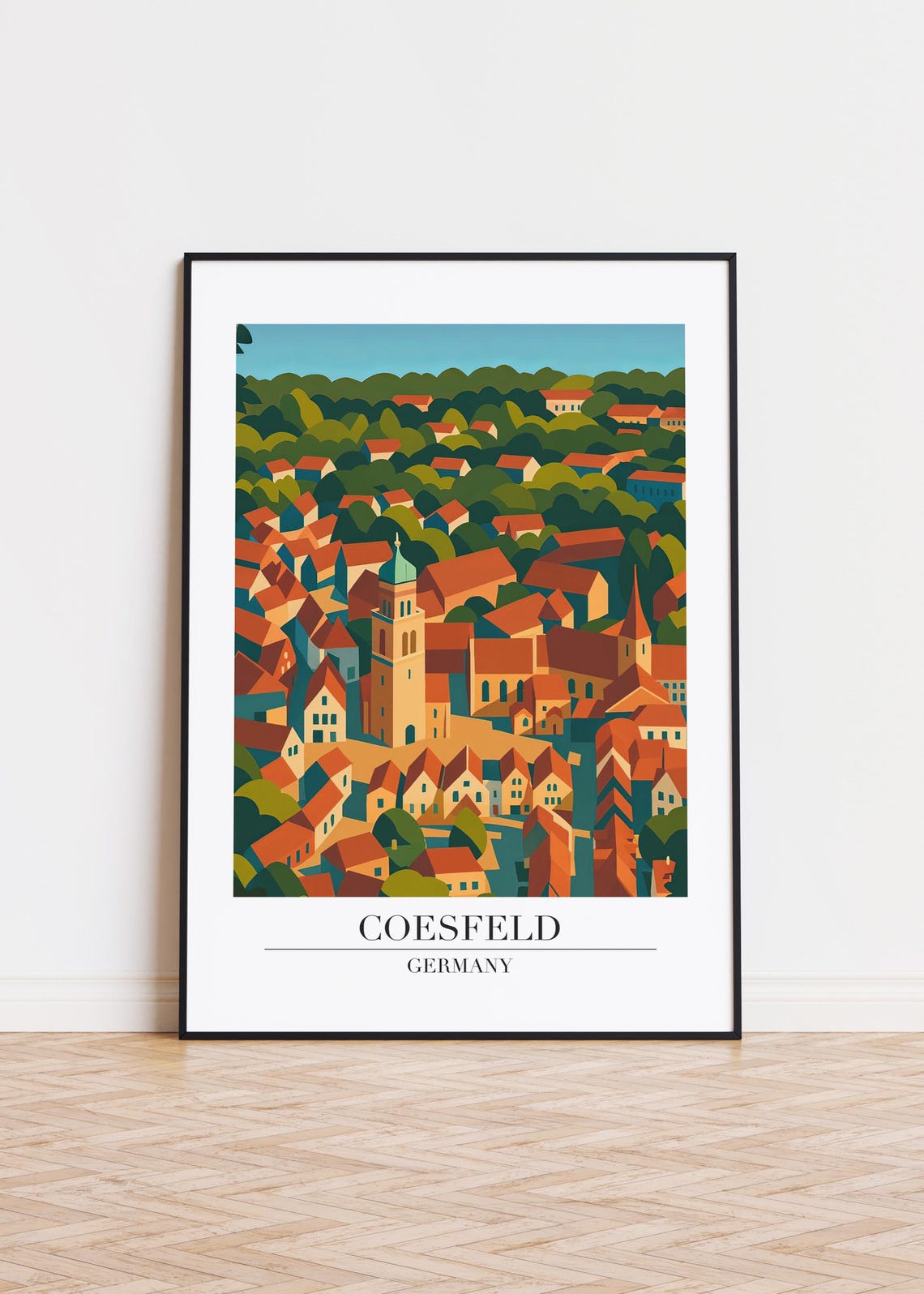 Coesfeld Germany Old Town Rooftops Aerial View Travel Poster