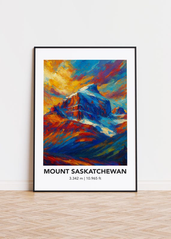 Mount Saskatchewan Poster Modern Oil Painting Style Mountain Art Print