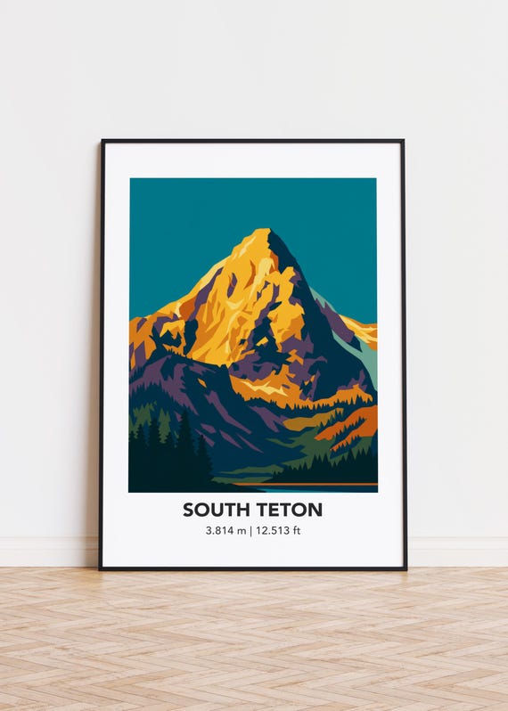 South Teton Mountain Art Print Minimalist Illustration