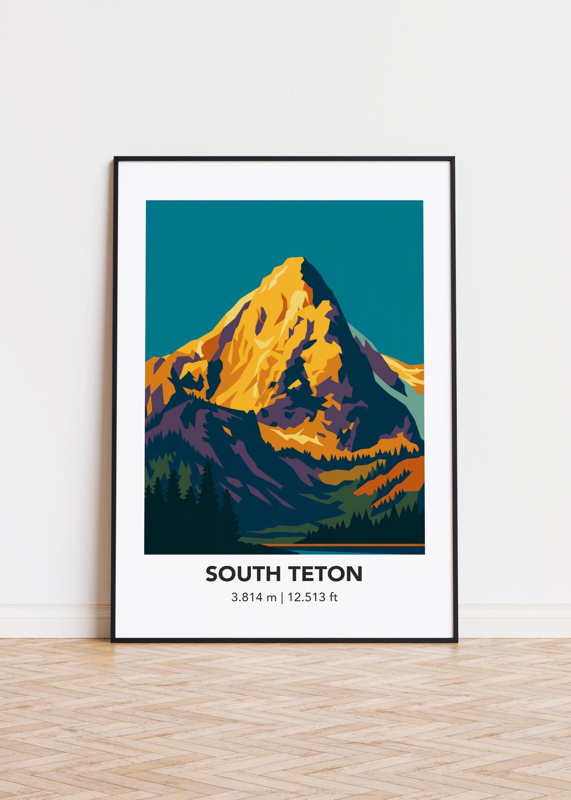 South Teton Mountain Art Print Minimalist Illustration