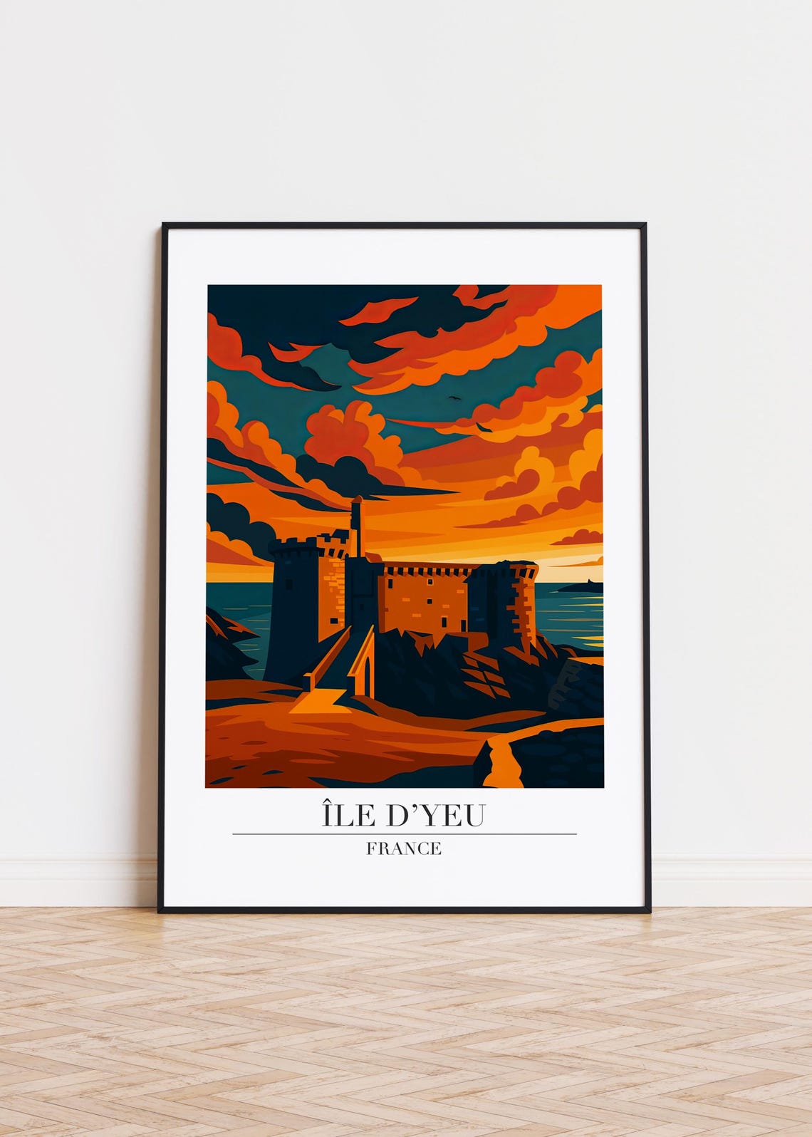 Yeu Island France Sunset Castle Coast Retro Travel Art Poster
