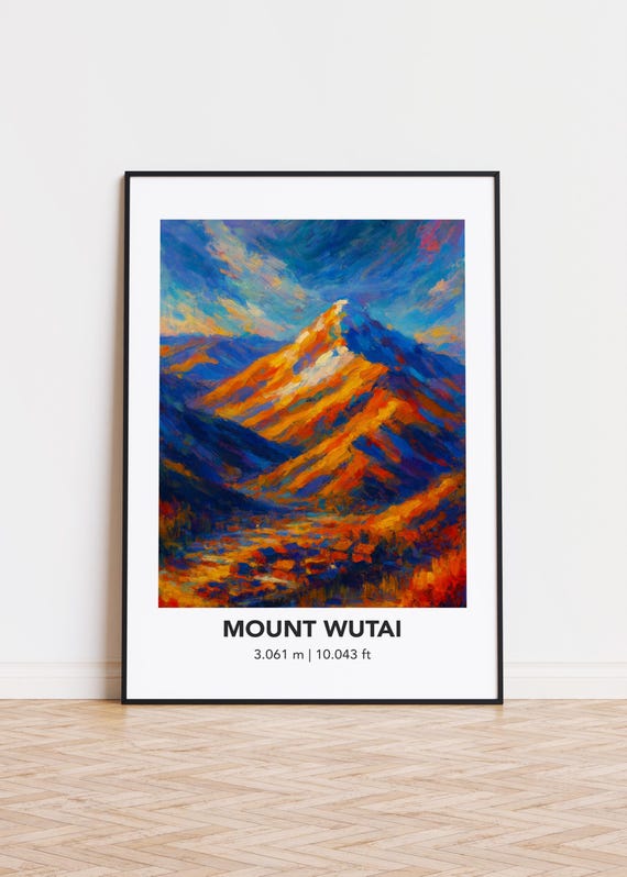Mount Wutai Poster Modern Oil Painting Style Mountain Print