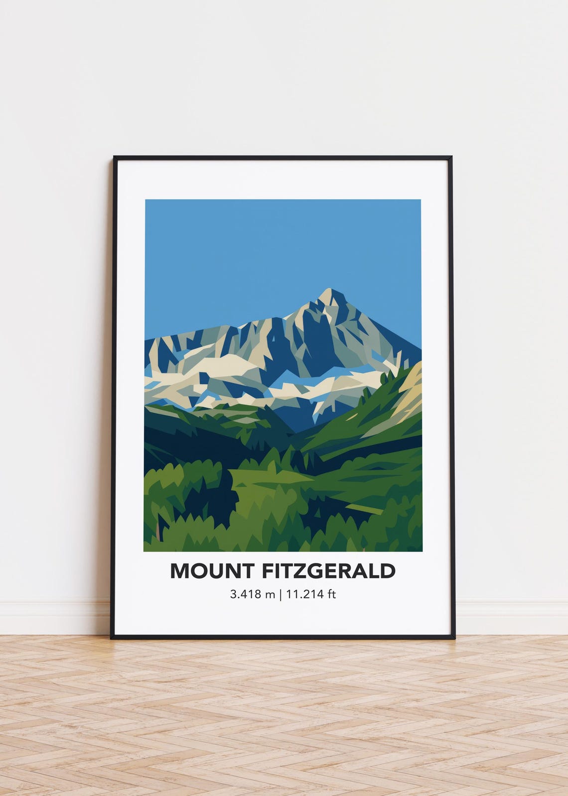Mount Fitzgerald Poster Snow Capped Ridge Over Green Valley Art Decor