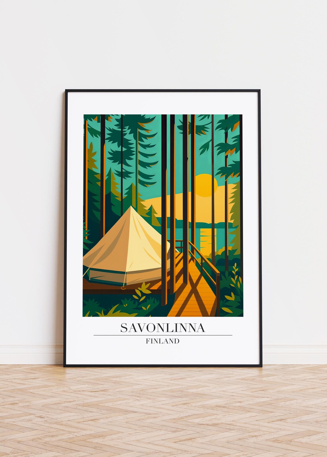 Savonlinna Finland Forest Camping Tent Retro Travel Wall Art