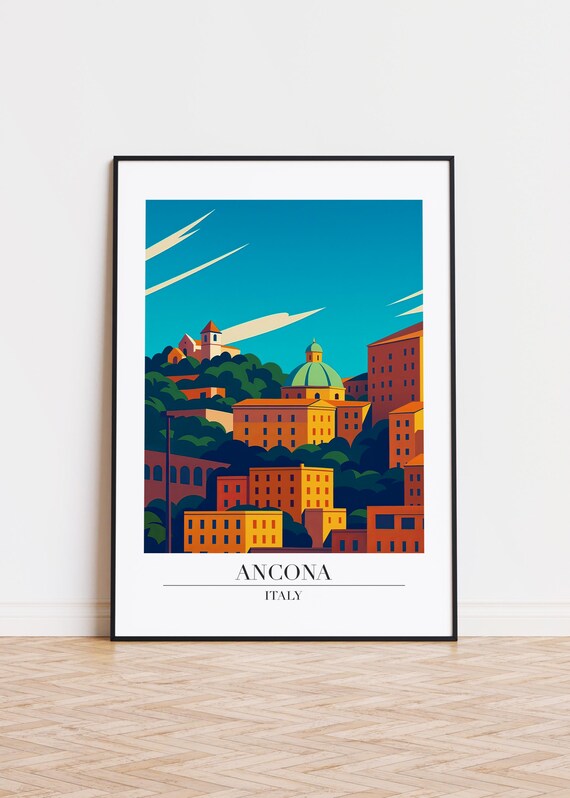 Ancona Italy Hilltop Dome and Old Town Skyline Travel Poster