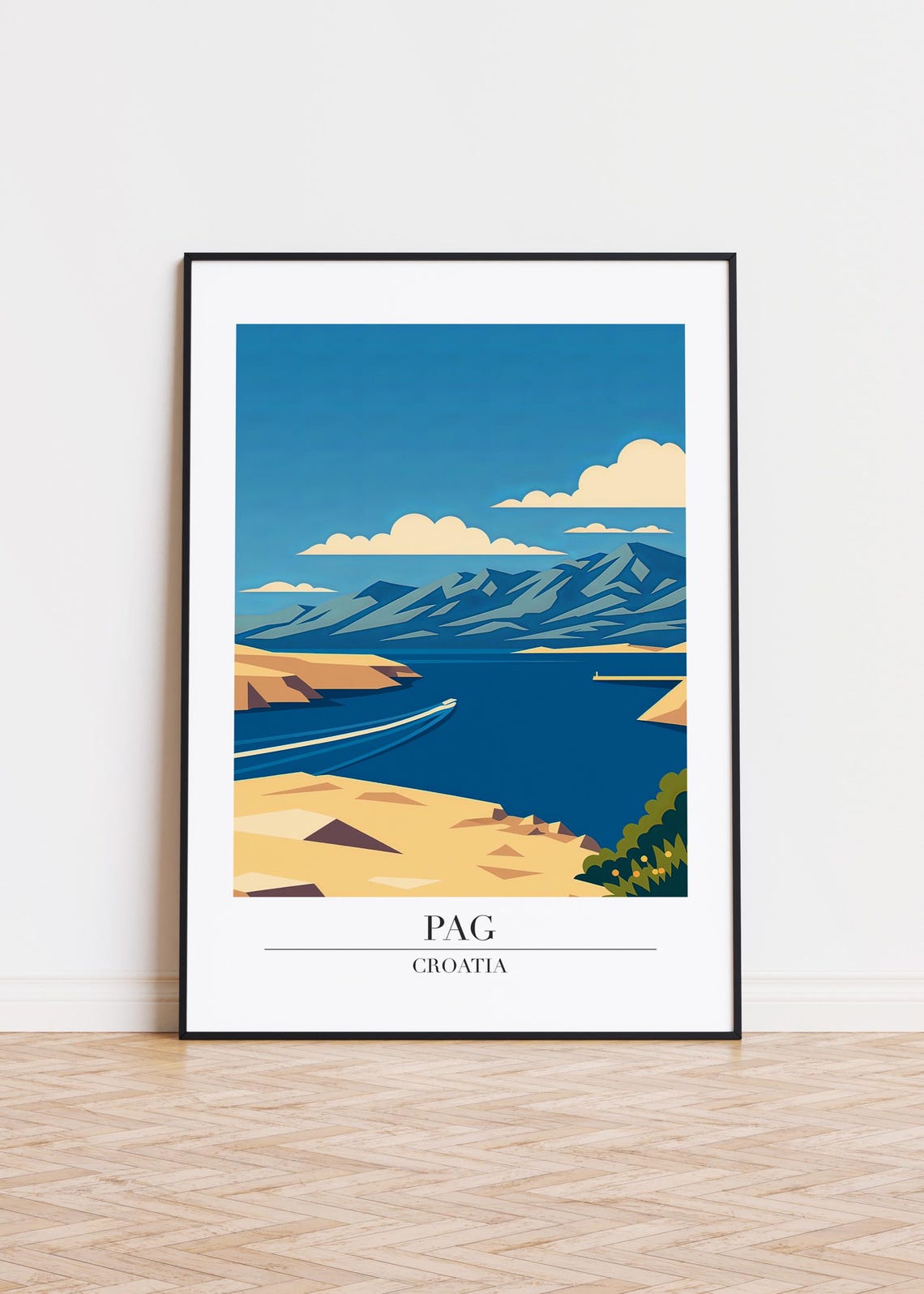 Pag Croatia Blue Bay Boat Wake Travel Poster Adriatic Island